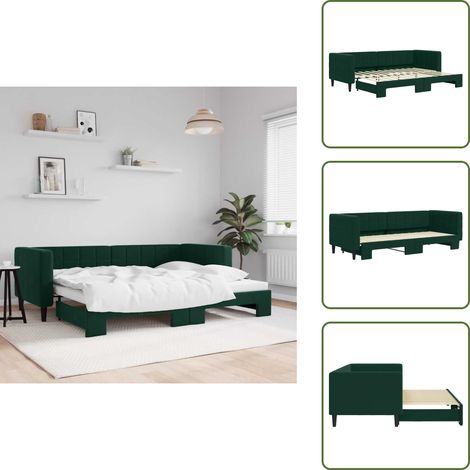 Tagesbett Ausziehbar Dunkelgrün 80x200 cm Samt - Ausziehbares Tagesbett - Ausziehbare Tagesbetten - Schlafbett - Gästebett (1/5)