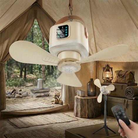 ROSNEK Ventilateur de Plafond Portable Rechargeable 7200mAh 24cm avec Veilleuse LED et Télécommande Jaune (1/5)