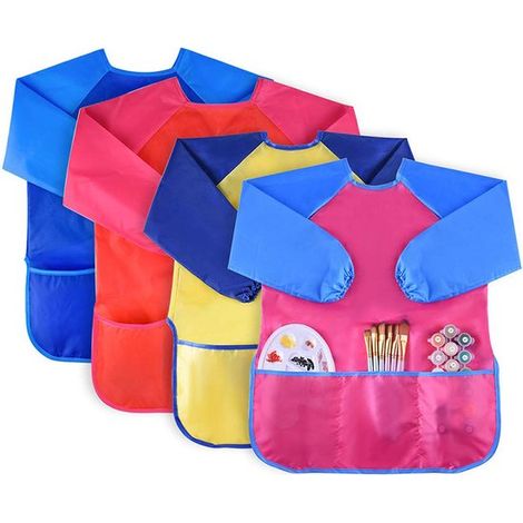 Delantal infantil,4 piezas,Delantal de pintura,Manualidades infantiles,Delantal de pintor,6044cm,delantal de pintura,delantal impermeable (1/5)