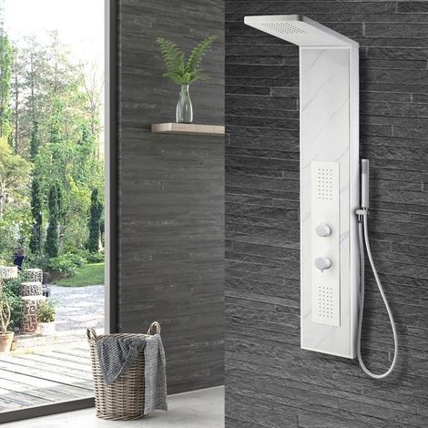 Colonna doccia multifuzionale acciaio bianco e motivo marmo KAM-E2300B kamalu