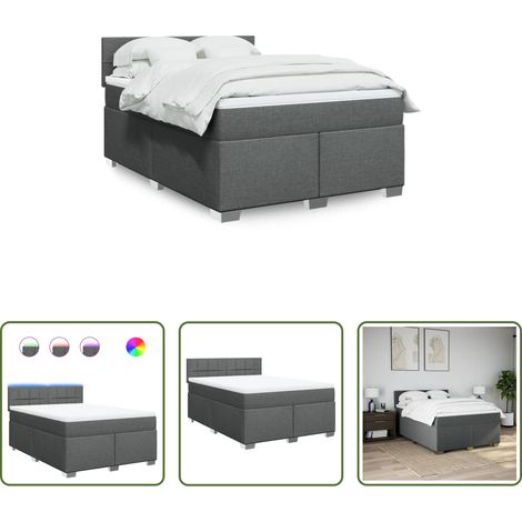 vidaXL Surmatelas - Sommier à lattes de lit avec matelas Gris foncé 140x200cm Tissu (1/5)