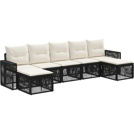 Gartensofa-set 7 pcs Schwarz und Cremeweiß Poly-Rattan vidaXL