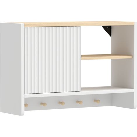 Armoire murale de salle de bain 60 x 20 x 40 cm suspendue gain de place étagères crochets style moderne en mélamine blanc (1/5)