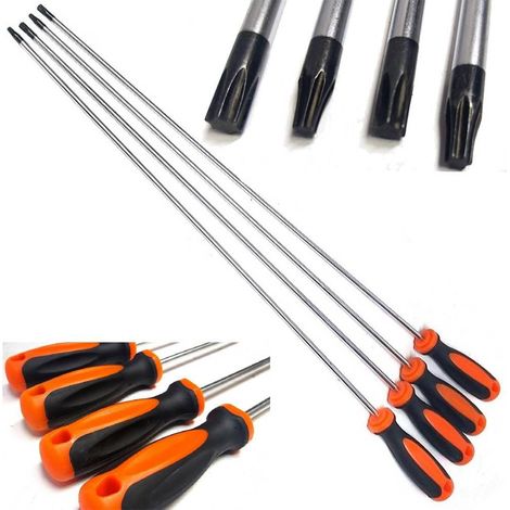 Trade Shop - Set 4 Pz Cacciaviti Torx Extra Lunghi Con Punta Magnetica 600 Mm T20 T25 T30 T40 - (1/5)