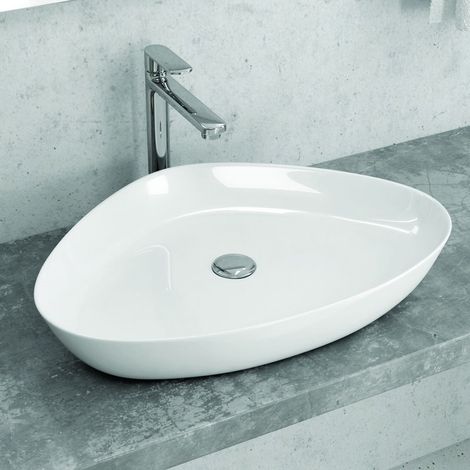 Lavabo bagno da appoggio 59cm ceramica bianca  Litos-0009 kamalu
