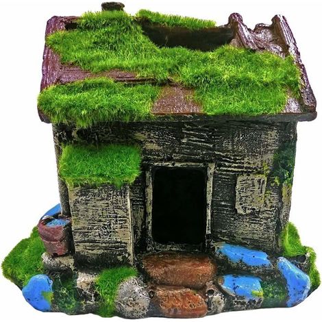 Décorations d'aquarium Cachette pour poissons Maison Grotte avec mousse verte réaliste,(A) (1/5)