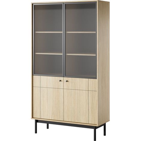 Vetrina 103,5 cm, 10 ripiani, frontali scanalati, Rovere, gambe nere, 103,5 x 39 x 184,6 cm (1/4)