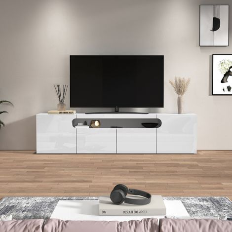 WHOUS Mobile porta TV Real con 4 ante e 1 vano aperto bianco lucido 240x40x60 cm (1/5)