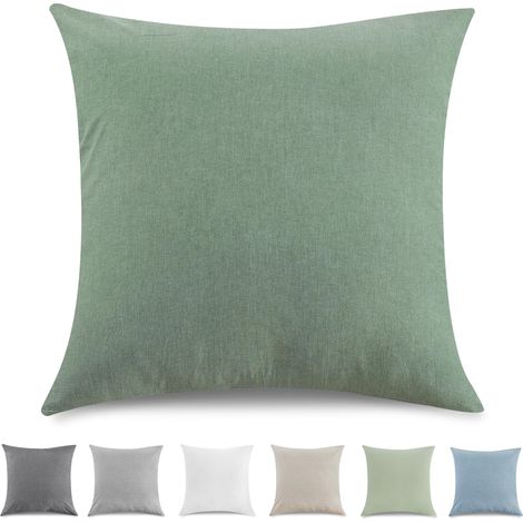 Taie Oreiller 50x50 cm Lot De 2，Housse Coussin 100% Coton Lavé Doux, Aspect Lin Et Respirant, Taie d Oreiller Vert avec Fermeture éClair (1/5)