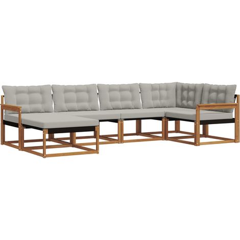 Set di divani da esterno 6 pz Salotto da Giardino Grigio Naturale e Chiaro (1/5)