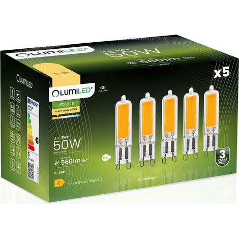5x G9 LED-Kapsellampe 5W = 50W 560lm 3000K warmweiß 360° Glühfadenbeleuchtung