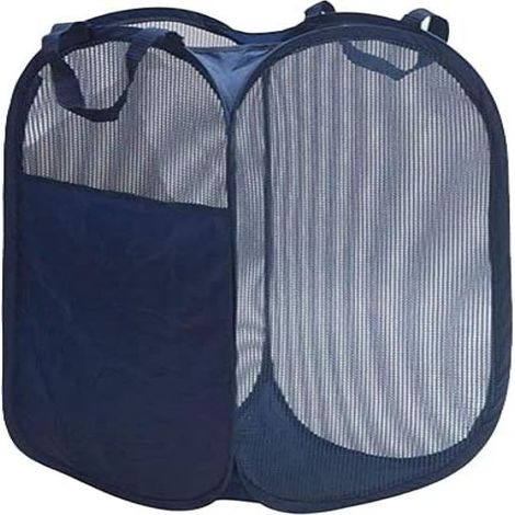 Panier À Linge Pliable - Maille Polyester Respirante - Pour Salle De Bain Chambre Ou Dortoir - Bleu Marine - 1 Pièce