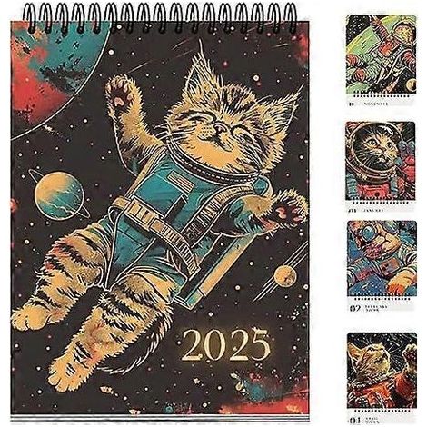 Calendrier Chats Espace Amusant 2025, Agenda Mural Mensuel, Décoratif Chat Astronaute, Calendrier Mural 2025, Cadeau Noël, Planificateur Annuel (1/5)