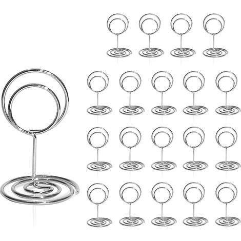 KLVGTIFS PU - Porte-numéros de table (20 pièces) - Mini porte-noms de table de 5 cm, supports courts pour numéros de table, décorations de mariage, de remise de diplômes, mémos de bureau (Argent) (1/5)