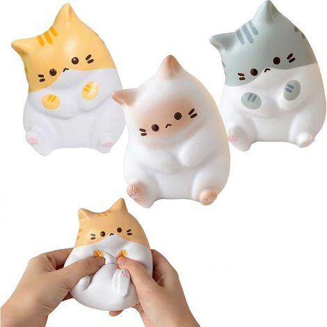 Squishy Chat Balle Anti-Stress Lot de 3 – Jouet Anti Stress en Silicone Souple, Balle Sensorielle Mignon en Forme de Chat pour Enfants et Adultes, Cadeau Relaxant