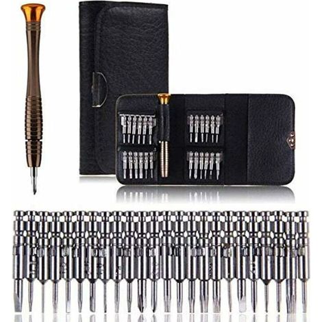 Tournevis Précision Mini 25 en 1 Kit de Tournevis Précision Outils de Réparation, Tournevis Outils Set étui en Cuir pour iphone, Portable, Laptop, Montre, Jouets, Lunettes, Bijoux etc (1/5)