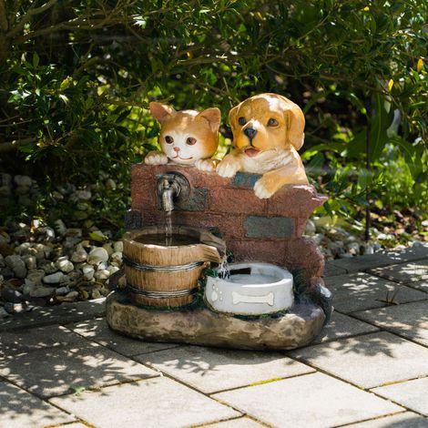 esotec Solarbrunnen Hund Welpe & Katze Bruno und Maya Komplettset outdoor 101334