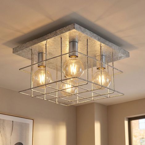Plafonnier plafonnier salon lampe de couloir lampe de salle à manger, forme grille zinc, 4 ampoules, E27, H 26 cm
