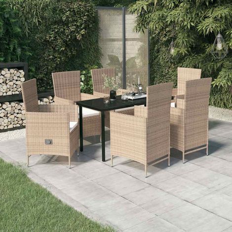 vidaXL Juego de comedor de jardín 7 piezas con cojines beige (1/5)