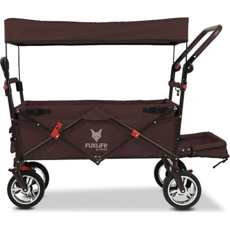 [NEUWERTIG] FUXLIFE FX-CT800 Braun  Faltbarer Bollerwagen mit Sonnendach, großen Rädern und Feststellbremsen  75 kg Tragkraft für Garten, Camping & Outdoor (1/5)