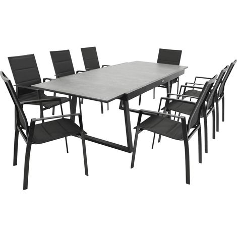 Garnitur REIMS 9-teilig, Alu + Glas + Kunstgewebe schwarz