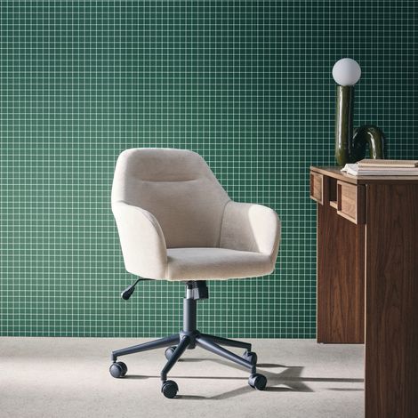 Chaise de bureau à roulettes ajustable métal et tissu beige - L 57 x P 57 x H 85/94.5cm - Stan