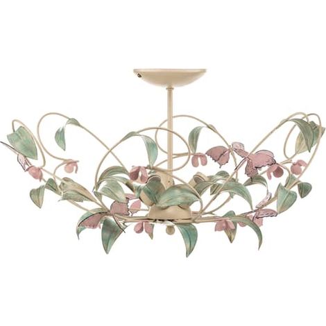Plafonnier métal fleurs papillons multicolore 5xE14