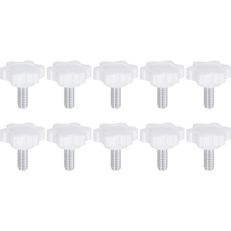 10 - Vis De Serrage - Bouton Étoilé - Filetage Mâle M6 - Tige 14mm Tête 25mm - Pour Machinerie Et Meubles - Blanc