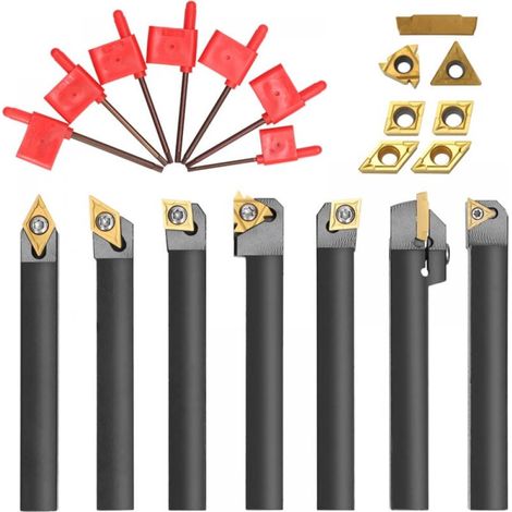 Drehwerkzeug, 7 Stück 16 mm Stange, Hartmetall-Werkzeughalter, 21 Stück Drehwerkzeug-Set, DIY-Drehmaschine aus Stahlmetall, Spannfutterhalter