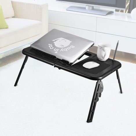 Table de lit pliante et réglable, support de bureau pour ordinateur portable (noir)
