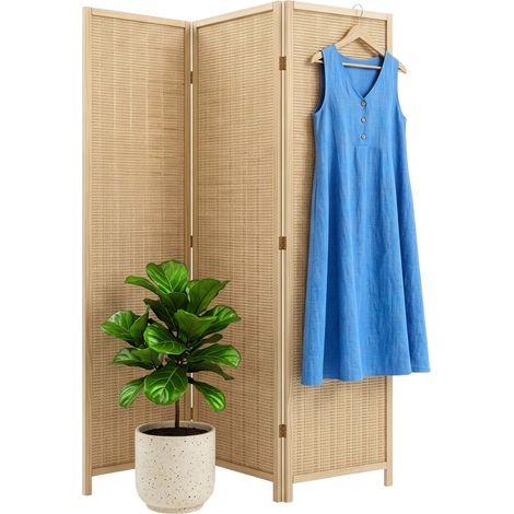 Relaxdays Paravento, 3 pannelli, divisorio pieghevole, A x L: 170 x 120 cm, bambù, soggiorno, per interno, naturale
