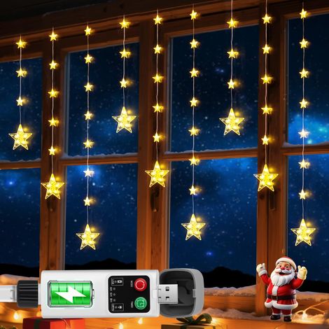 XEPHO Guirlande lumineuse de Noël rechargeable en forme d'étoiles, IP44, 90 LED, 54 étoiles, 3 modes de minuterie, blanc chaud, décoration intérieure et extérieure (1/5)