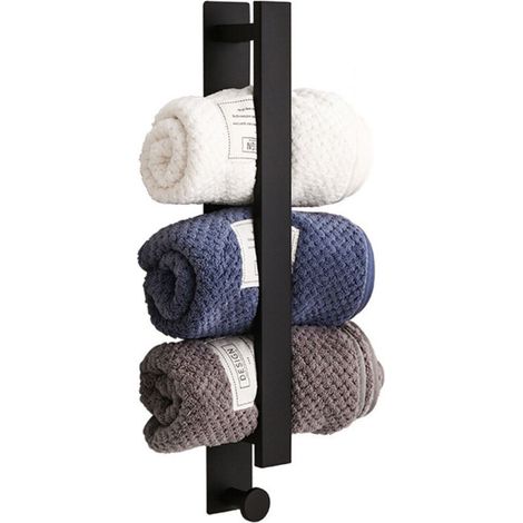 Barre porte-serviettes murale sans perçage, acier inoxydable noir, salle de bain (1/5)