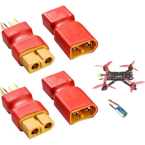 Connecteur XT60 femelle vers mâle Deans T – Lot de 4 pièces pour batteries LiPo RC (voiture, avion, ESC) – Sans soudure (1/5)