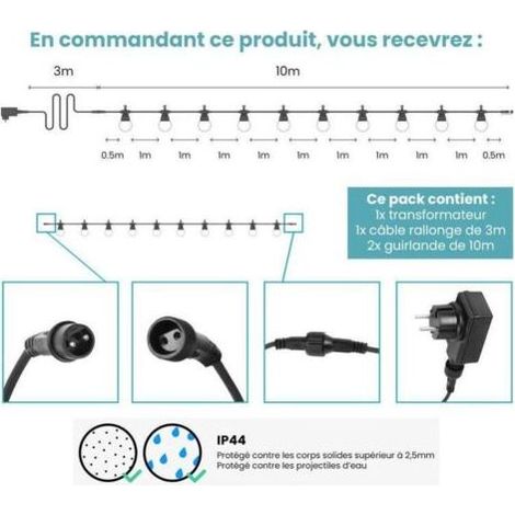 Guirlande Guinguette 20M Blanche - Guirlande Lumineuse Exterieure LED Blanc Chaud 40 Bulbes - G50 Guirlande Guinguette Exterieure de 20M (1/5)