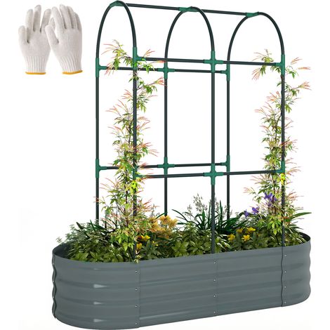 Outsunny 4 x 2 x 4.6ft Galvanised Raised Garden Bed with Trellis, Dark Grey (1/5)