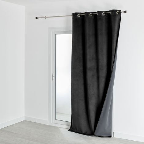 Homemaison – Rideau occultant isolant en velours 135x280 cm – Doublé polaire noir – 7 fois plus isolant qu'un rideau standard – Lavable en machine à 30° (1/5)