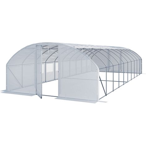 Serra Tunnel TOOLPORT con porta a battente, 4x10m telo in PE 180g/m² bianco trasparente (1/5)