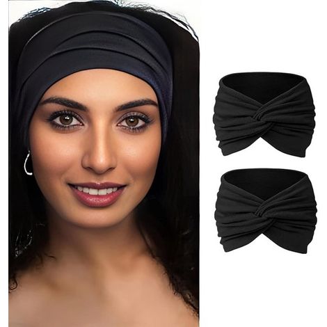 Conjunto de 2 diademas turbante anchas para mujer - Diadema de estilo vintage con nudo (1/5)