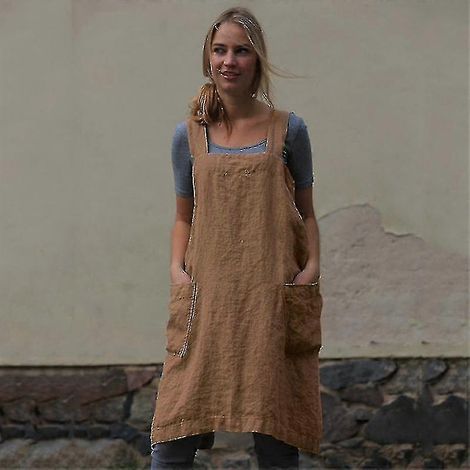 Tablier d'intérieur pour femme - Coton et lin, style à bretelles croisées (1/5)