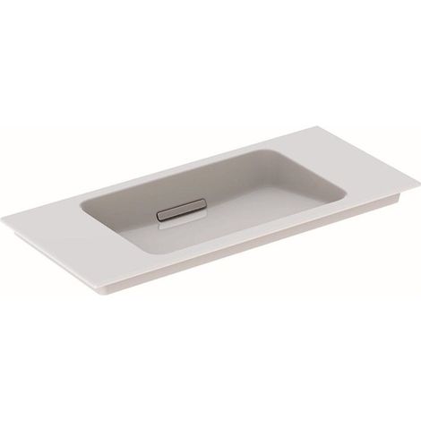 Lavabo pour meuble Geberit ONE sortie horizontale, compact, 90x40cm, sans troude robinetterie, trop-plein dissimulé, blanc, KeraTect, chromé brossé