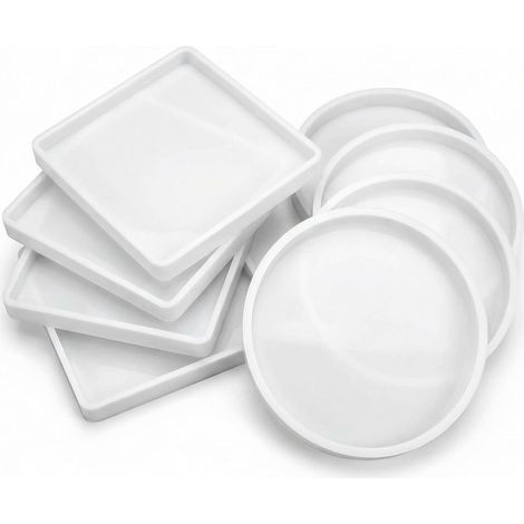8PCS Moules Résine Epoxy en Silicone, Moule Résine Ronds et Carrés pour Dessous, Décoration d'Intérieur (1/5)