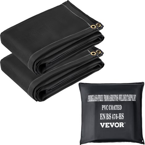VEVOR Couvertures anti-feu, lot de 2 couvertures de soudage couverture anti-incendie 2,44 x 3,05 m ignifuge 550 °C couvertures deurgence noires, couverture en fibre de verre avec 12 œillets en laiton