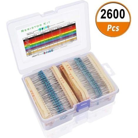 Kit De Résistances À Film Métallique 2600 Pièces – 130 Valeurs De 1 Ω À 3 MΩ, Tolérance 1 %, 0,25 W, Avec Boîte De Rangement (1/4)