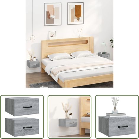 vidaXL Table de chevet flottante -  Tables de chevet murales 2 pcs Sonoma gris 35x35x20 cm (1/5)