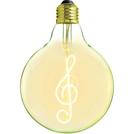 Ampoule Led dimmable, filament CLÉ DE SOL, éclairage chaud 2000K, verre ambré type globe, E27, 4W