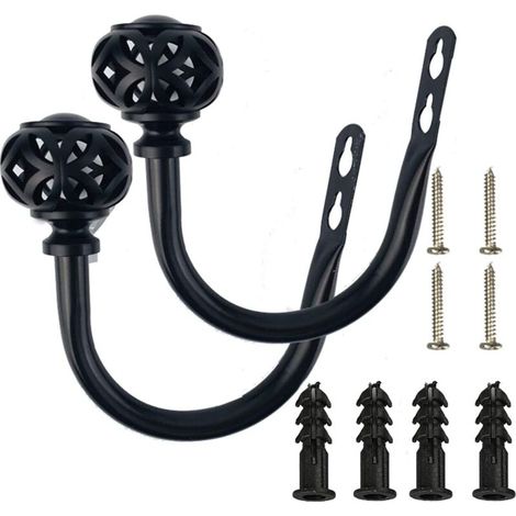 Lot de 2 embrasses à rideaux en forme de U - Décoration d'intérieur - Multifonctions - En fer forgé - Noir