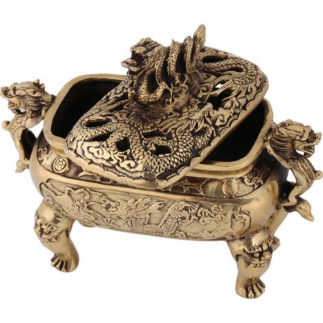 Porte-encens antique en bronze représentant un dragon chinois, objet de décoration. (1/5)