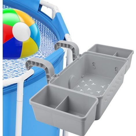 Panier de Rangement Suspendu pour Piscine Hors Sol avec 2 Porte-Gobelets en Plastique Recyclé Gris (1/4)