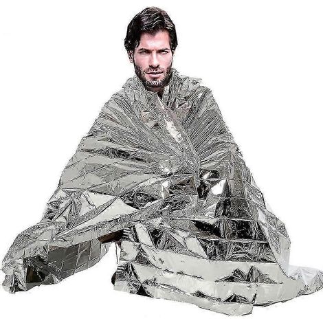 Lot de 10 couvertures de survie pliables argentées 210 x 160 cm + argent